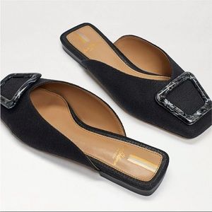 Sam Edelman Lavina Black Fabric Buckle Square Toe Slip On Flats Size 10